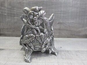 Carson Pewter Candle Jar Holder Hummingbird Morning Glory Floral Vtg 1996 b20